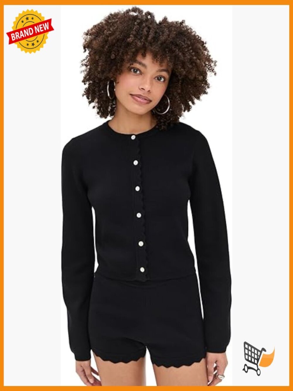 Women's Scalloped Cardigan Lightweight Rayon Blend Long Sleeve Button Front